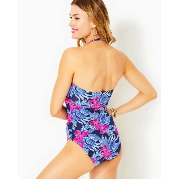 Lilly Pulitzer Farlee One Piece Swimsuit in Low Tide Navy Its Ofishell Size 6 - Picture 3 of 10